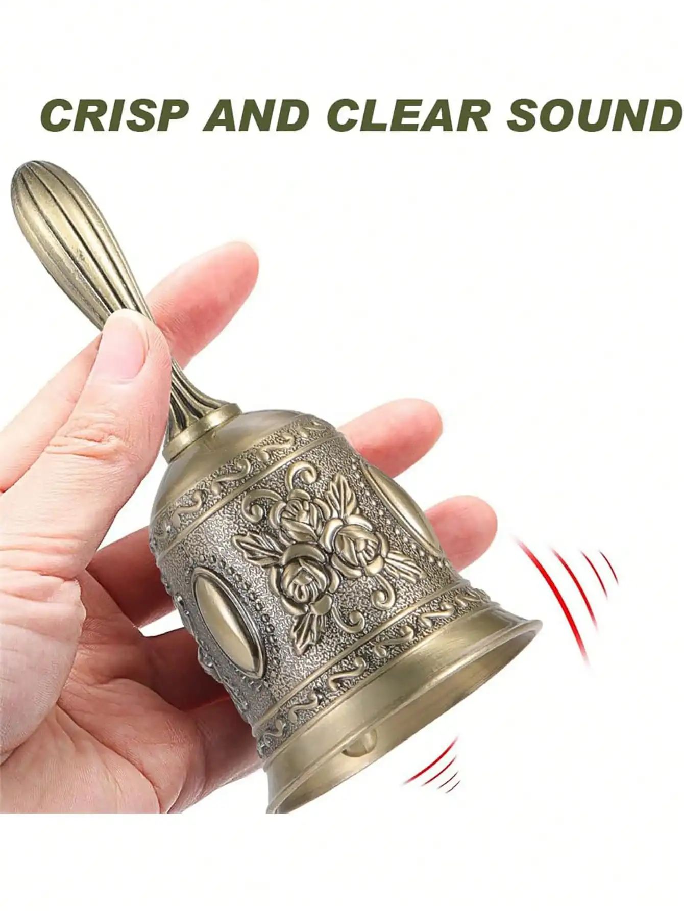 1 Piece of Vintage Metal Hand Bell Suitable for the Elderly - Bell for Use in Bed, Wedding Parties, Bars, Churches, Hotels, Christmas, Wedding Services, Receptions, Dinners, Libraries, Bars, Etc. a Meditation Gift Suitable for Bedridden Seniors