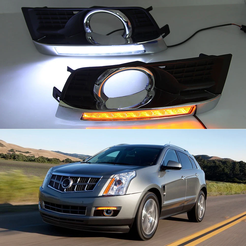 

LED DRL Car Daytime Running Light Front Fog Lamps with Turn Signal For Cadillac SUV SRX 2010 2011 2012 2013 2014 2015 2016