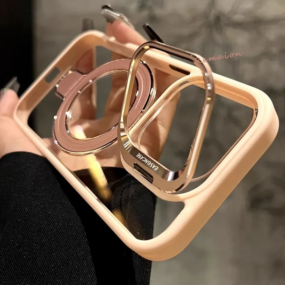 Luxury Ring Magnetic Glass Lens Stand Phone Case for iPhone 16 11 13 14 12 15 pro Max 16 plus Funda Magsafe Clear Protect Cover image 3