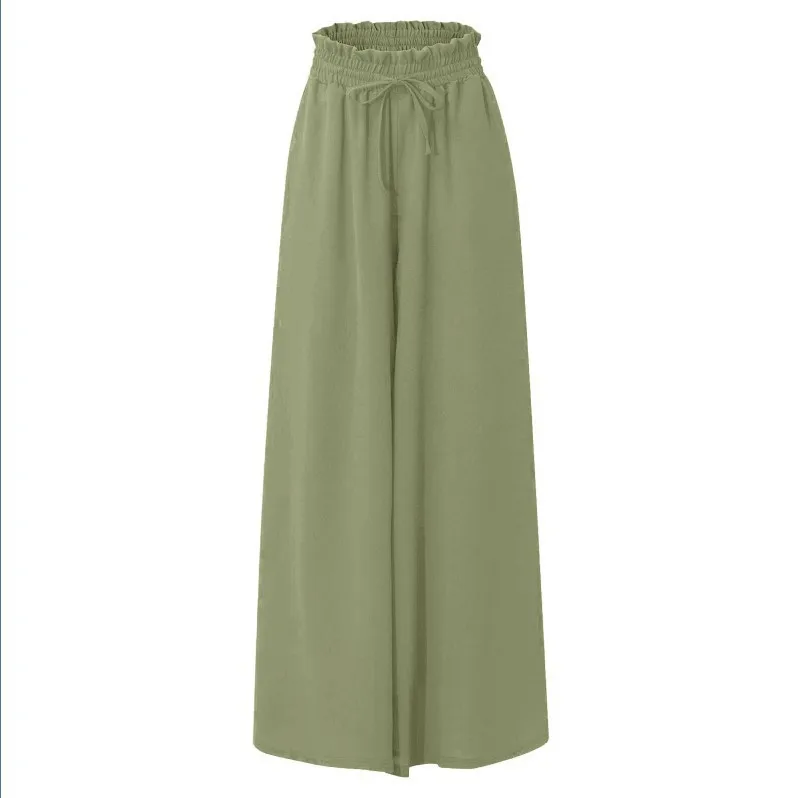 Summer fashion new women's wide leg pants, elastic waistband, wide leg high waisted long skirt pants