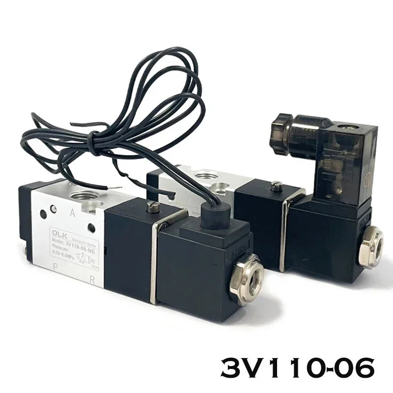 3V110-06 Pneumatic Valve Electric Solenoid Valve Control Air Gas Magnetic 2 Position 3 Port DC12V 24V AC110V 220V Coil Volt