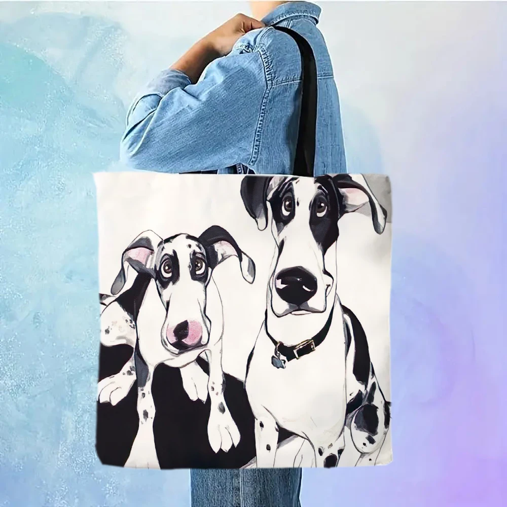 حقيبة كتف ذات سعة كبيرة بنمط حيوان، حقيبة يد مطبوعة على شكل كلب لطيف، حقيبة يد نسائية كاجوال، حقيبة تسوق لمدرسة العمل