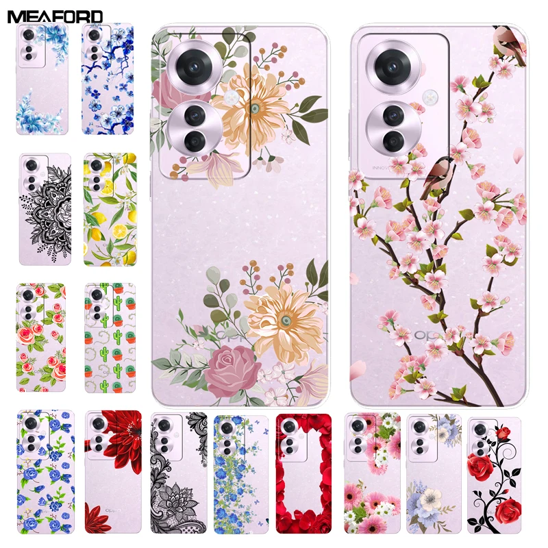 For Oppo Reno 11F Case Transparent Floral Soft TPU Silicone Phone Covers for Oppo Reno11 F 5G Case Bumper Reno11F CPH2603 Coque