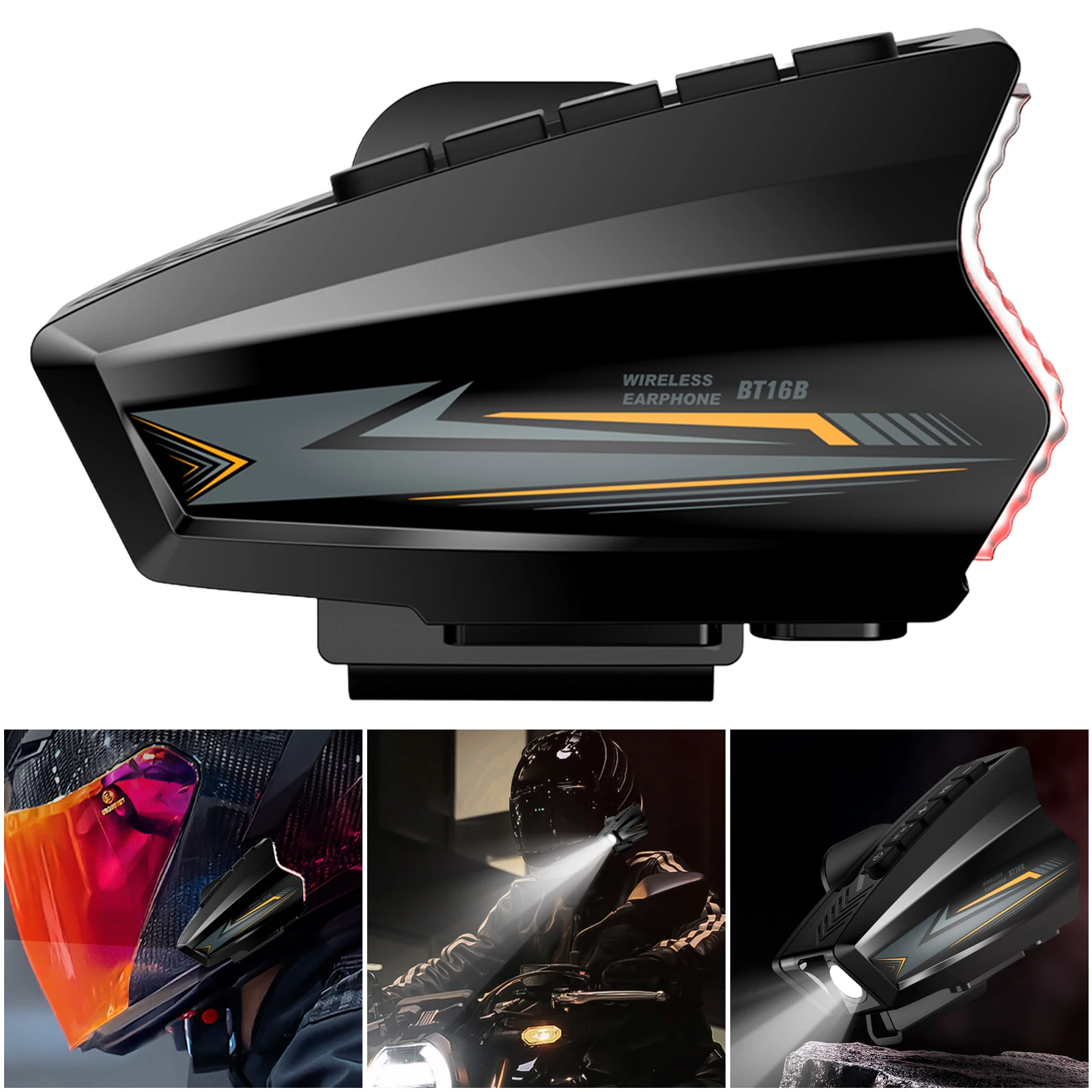 

Motorcycle Helmet BT Headset Waterproof Motorcycle Helmet Speaker with Flashlight Helmet Headphone for All Helmets