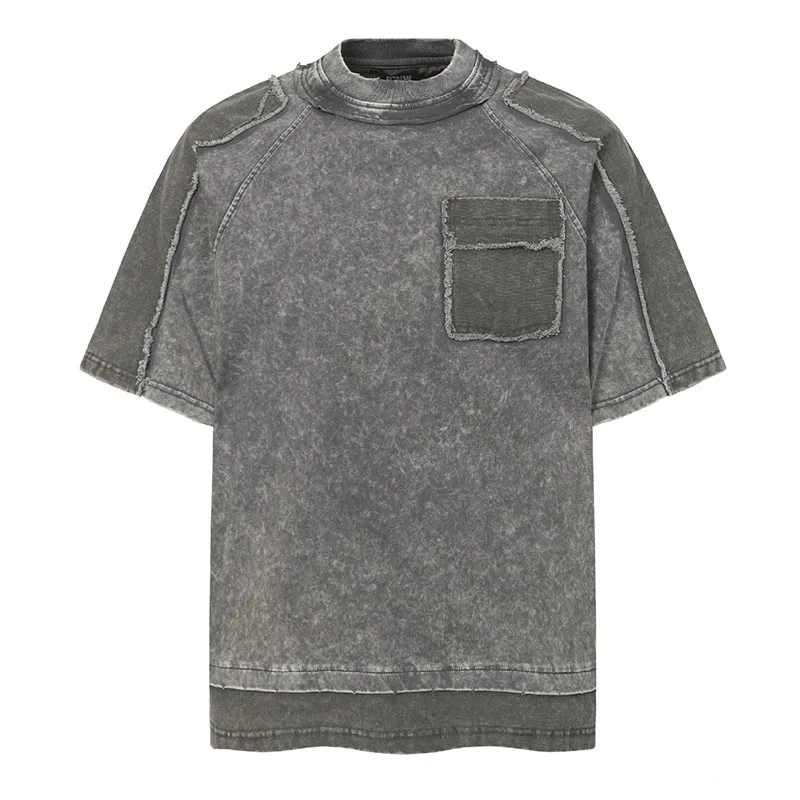 

Футболка Harakuju Fake Pocket Patchwork в стиле кэжуал, с эффектом потертости, уличная одежда, хип-хоп, топы для мужчин