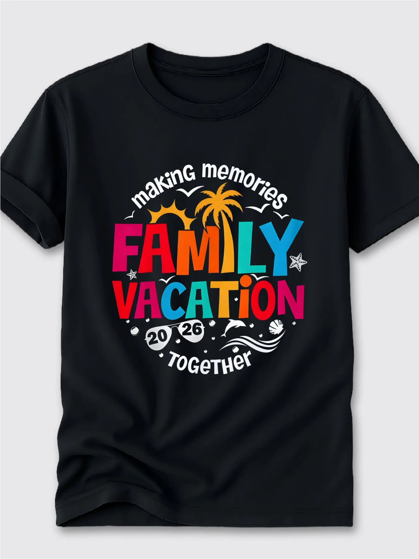 

1pc Men'S Family Vacation 2026 Graphic T-Shirt Comfortable Summer Tee with Colorful Lettering, Beach Vacation Theme, Loose Fit