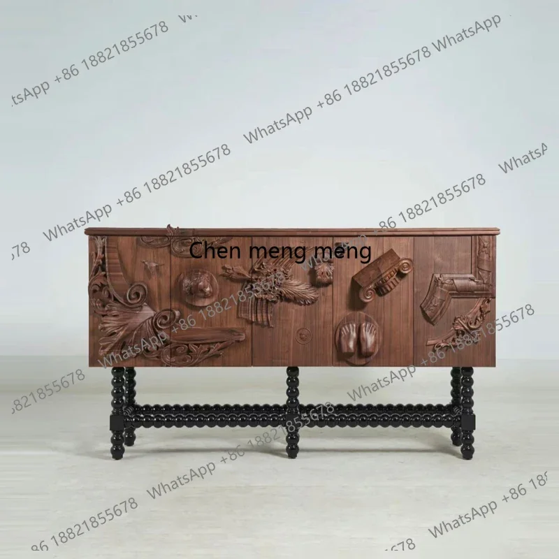 

Retro solid wood carving flower dining side cabinet medieval silent wind relief locker household entrance storage cabinet