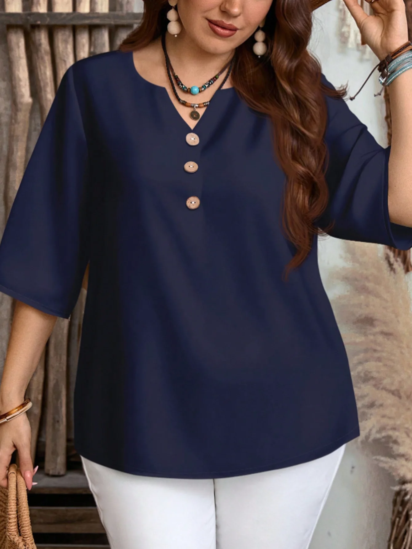 

Женская повседневная простая рубашка больших размеров, подходит для весны, лета, осени и Дня святого Валентина, однотонный топ с V-образным вырезом