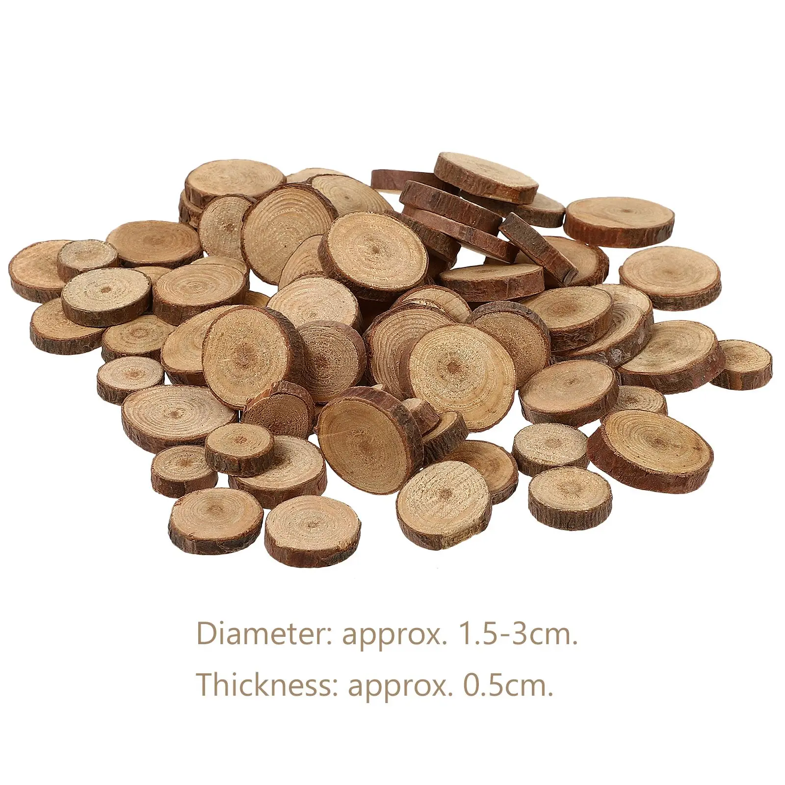 100Pcs 1.5-3CM Wood Log Slices Discs For DIY Crafts Wedding Centerpieces Natural Pine Round Unfinished Round Wood Shooting Prop