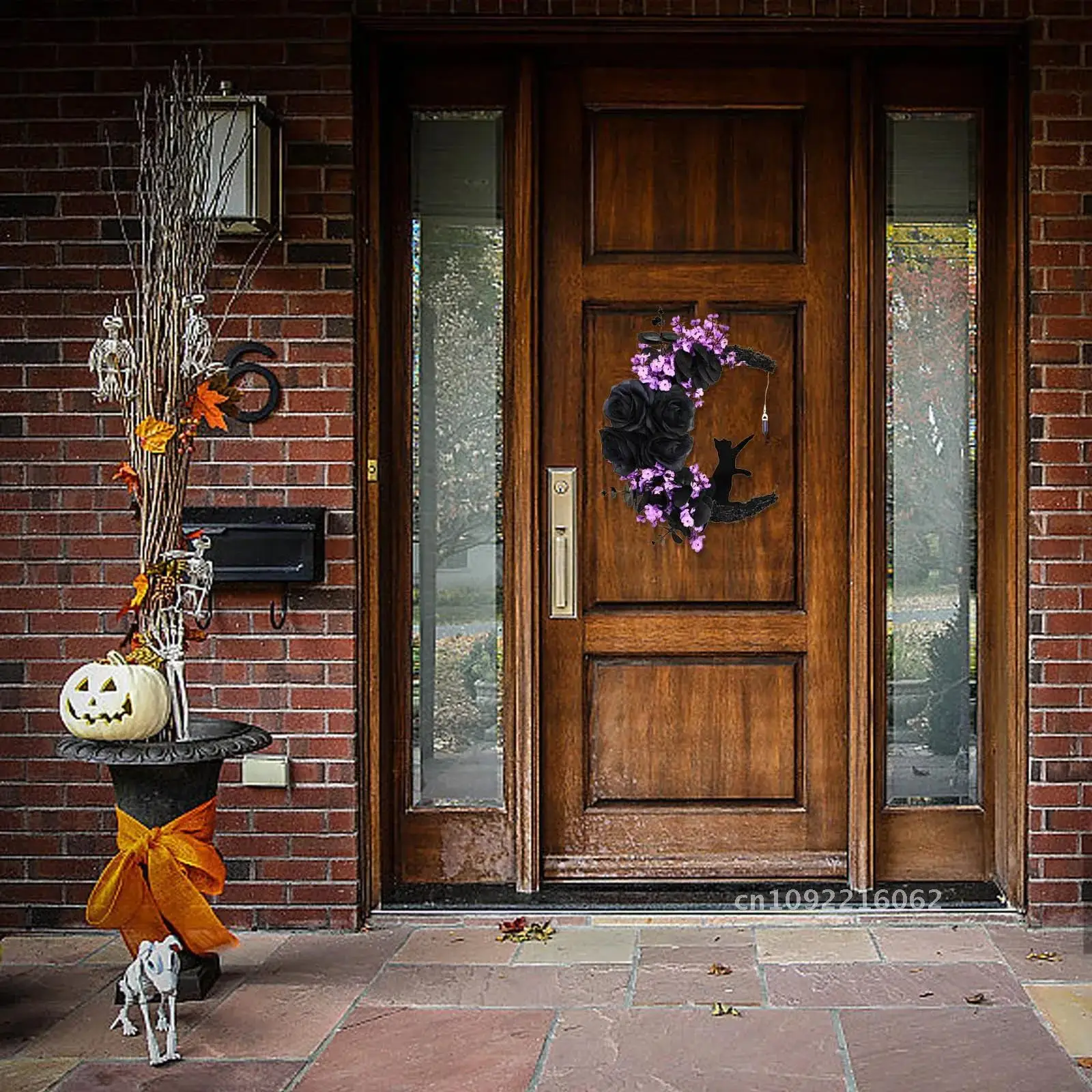 

Halloween Moon Wreaths For Front Door Outside Black Purple Lights Home With On Wreath in Decorations 12 Twig Decor Wreath Indoor