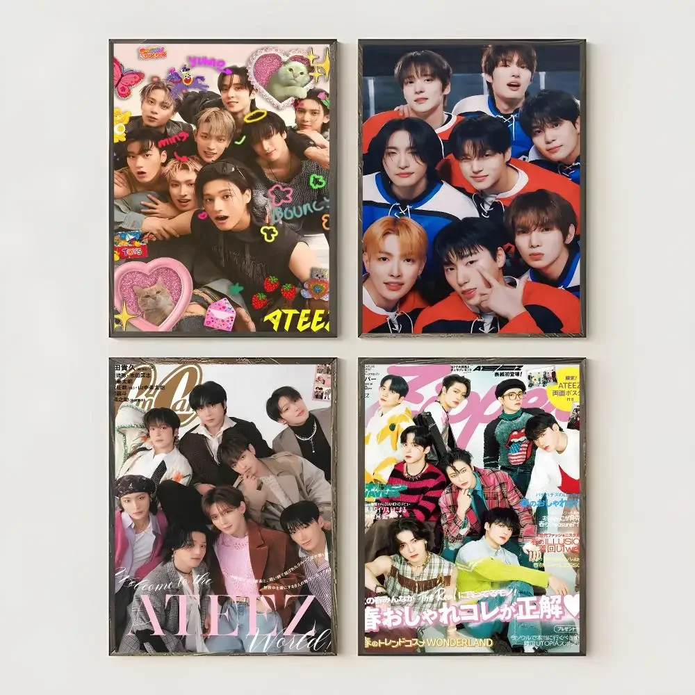 Korea Kpop Band A-ATEEZ Painting Calligraphy Waterproof Canvas Art Wrinkle Free Wall Hanging For Home Living Room Bedroom Decor