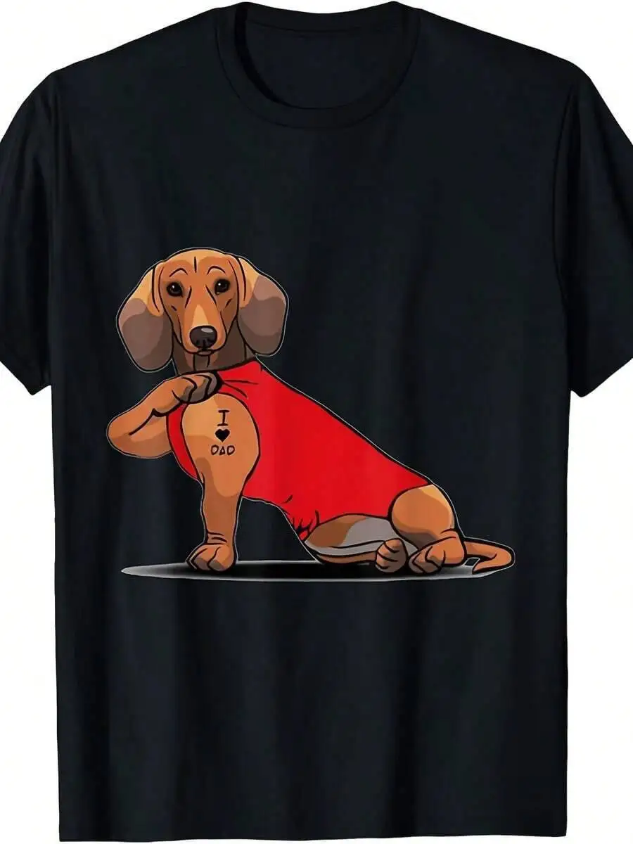 Dachshund Tattoos I Love DAD Sitting Funny Gift Father's Day T-Shirtsame Style For Men And Women 2025 Summer Short-Sleeved  100% Cotton Trendy Y2K Short-Sleeve Tee-Soft, Quick-Drying, Moisture-Wicking, Great Gift for Christmas or Halloween.