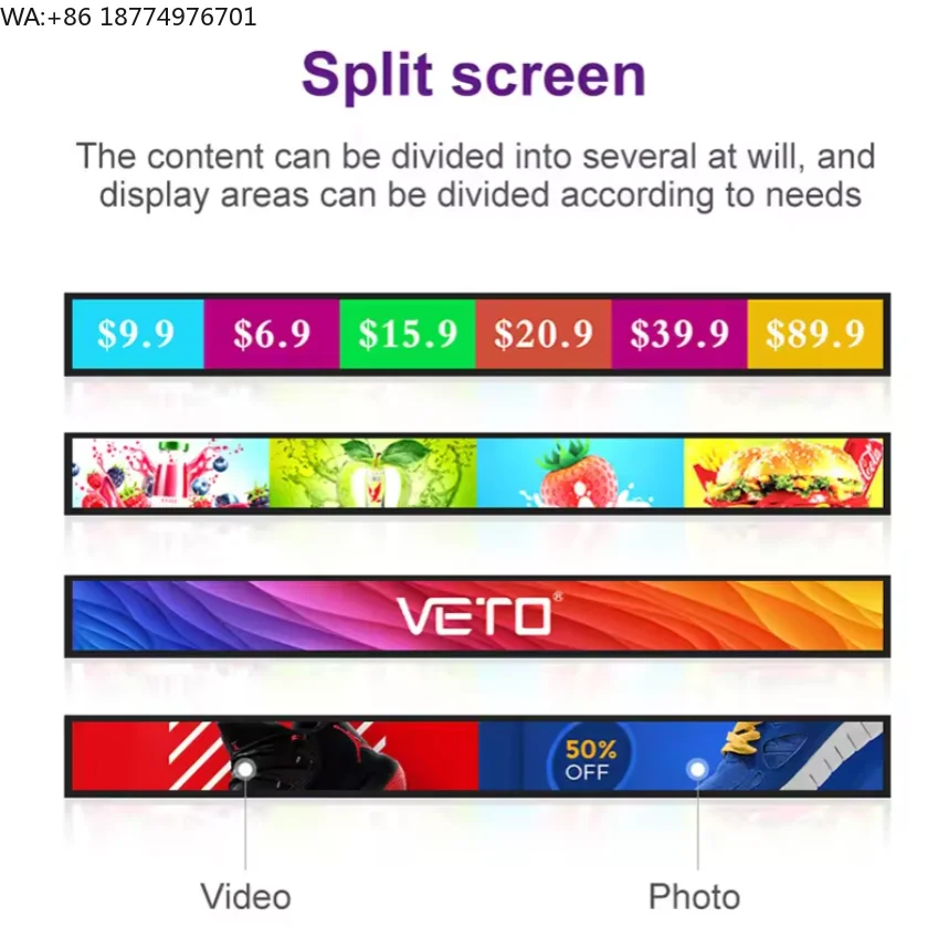 19 24 28 Inch Wall Mount Wayfinding Digital Signage Stretched Bar Led Lcd Display Monitor Lcd Stretched Bar Display