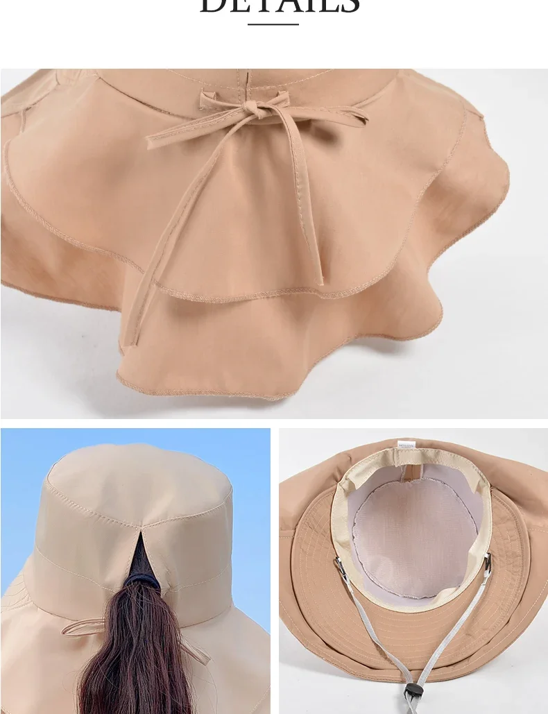 Sommerhut für Damen, Outdoor UV-Schutz für den Hals, Sonnenblende für Herren, Angeln, Wandern, breite Krempe, Schal, Sonnenschutz, Pferdeschwanzkappe, undefiniert – Detail 5