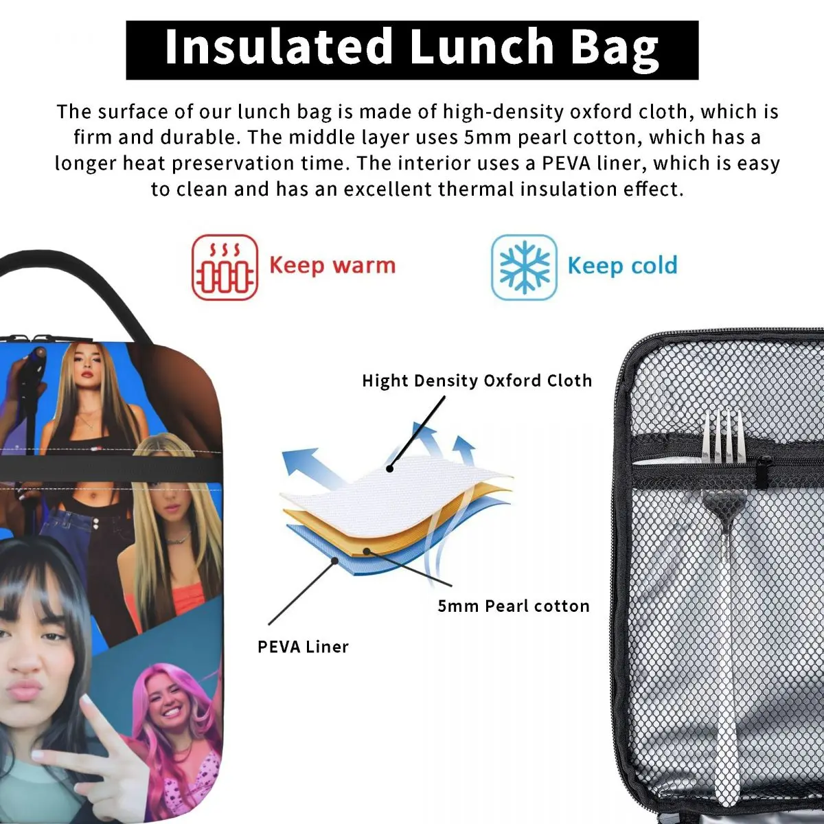 아이타나스 콜라주 런치백 휴대용 도시락 가방 사무실 프린트 쿨러백 레저 방수 보온 토트 핸드백