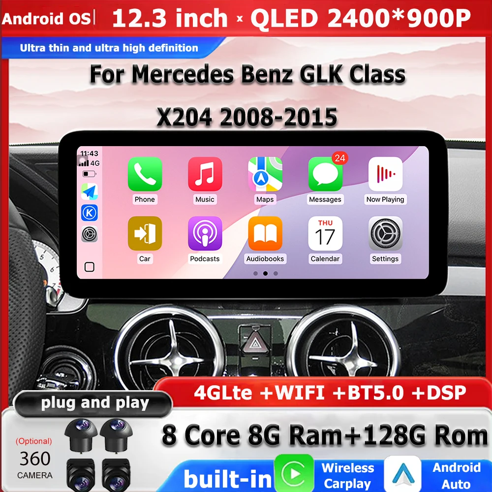 Android Auto Carplay For Mercedes Benz GLK Class X204 2008-2015 Car Radio Multimedia Player Stereo Tools WIFI BT DSP 360 Camera