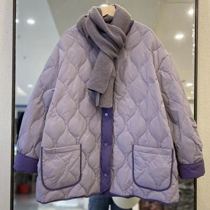 

Elegant Lightweight down Cotton Jacket Women's Loose Fit round Neck Winter Outerwear Fashionable plus Size Commute Style