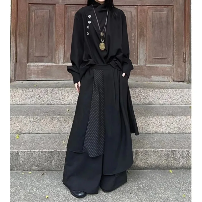 Men Women New Chinese Style Black Suit  Two Piece Skirt Pants Gothic Dark Outfit