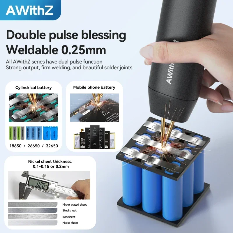 In stock Awithz Portable Handheld Battery Spot Welder 11 Gear Adjustable for 18650  Welding Iron Stainless Steel with 2M Nickel view 2