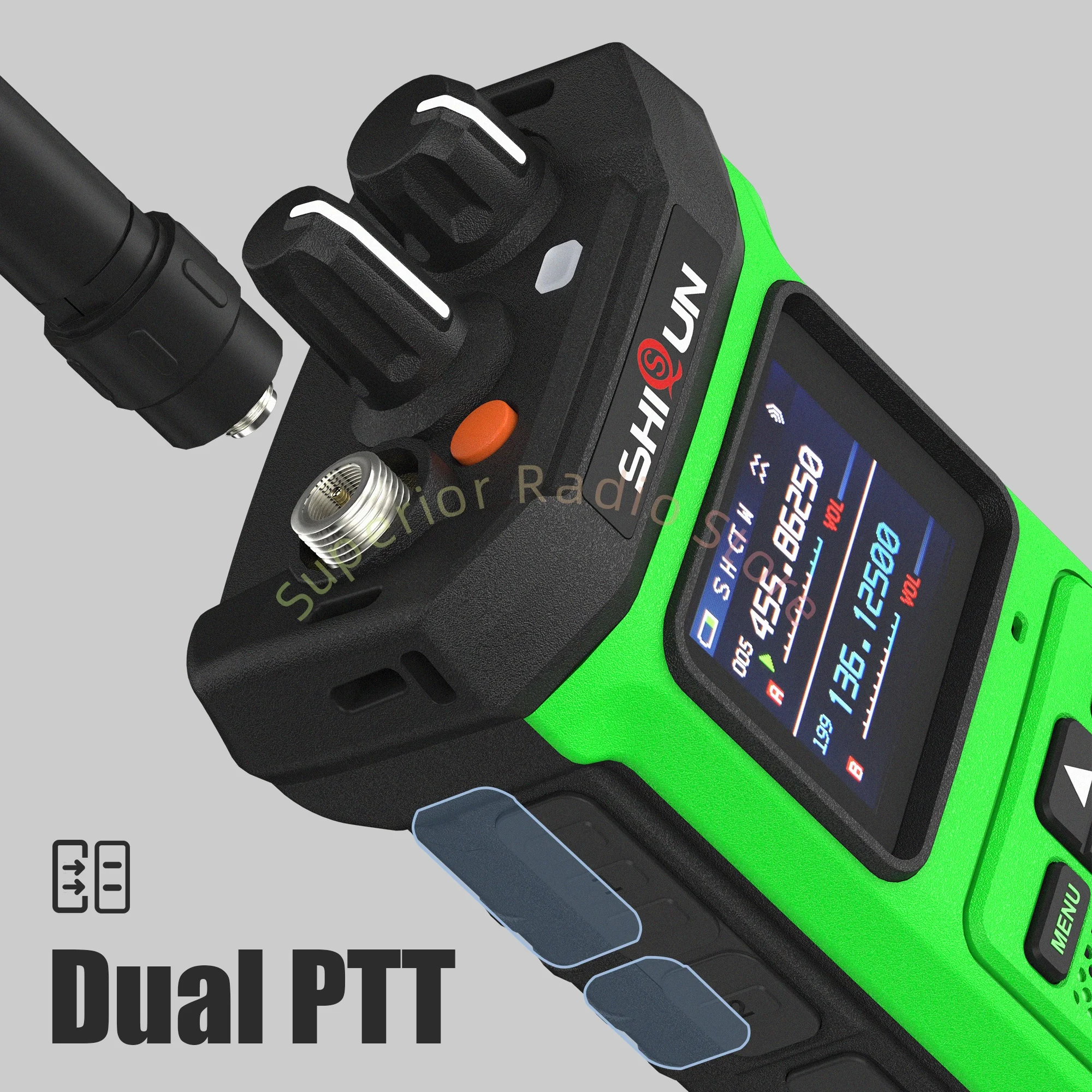 SQ-8500 اسلكية تخاطب خضراء عالية الطاقة 20 واط VHF UHF 5800 مللي أمبير AI الحد من الضوضاء عكس شاحن مصباح يدوي قوي FM كما حظر الطاقة