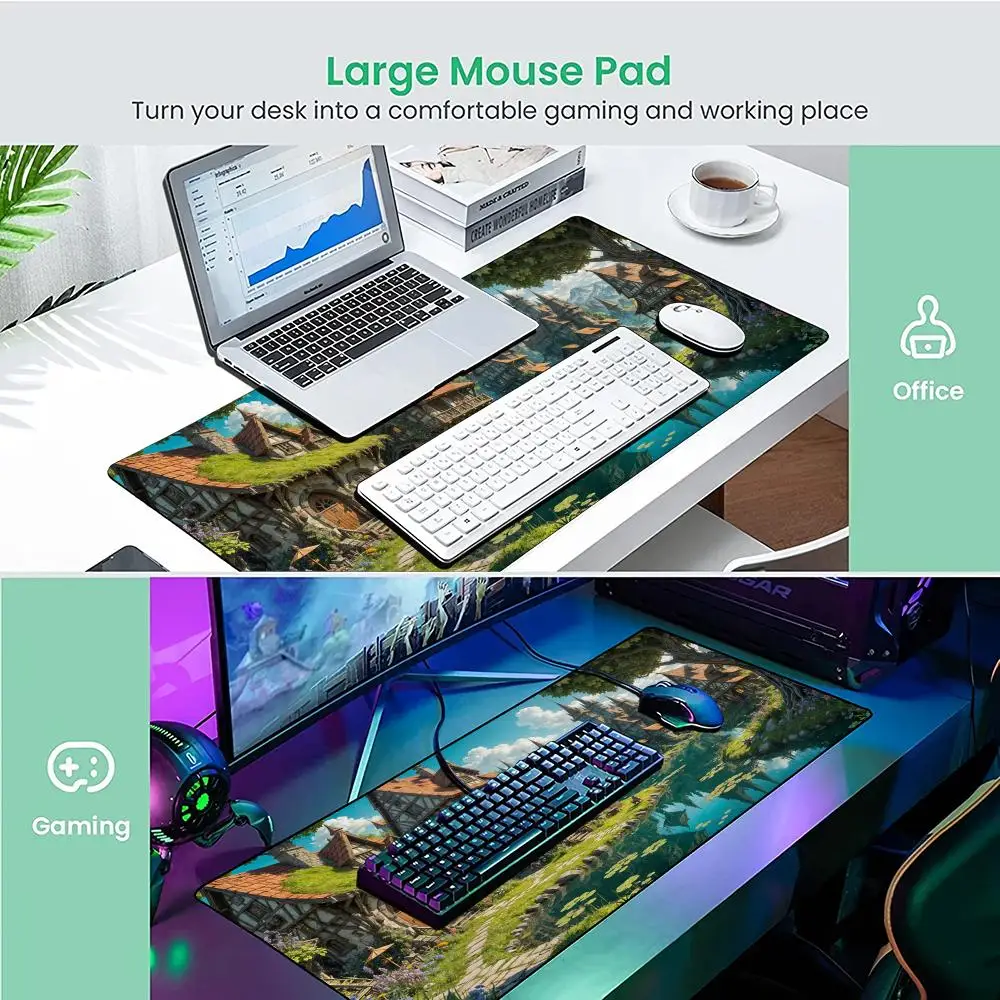 لوحة ماوس أنيمي من Fairy Tale Village، حصيرة مكتبية، حصيرة ألعاب، ملحقات الكمبيوتر، قاعدة مطاطية غير قابلة للانزلاق، لوحة مفاتيح ممتدة