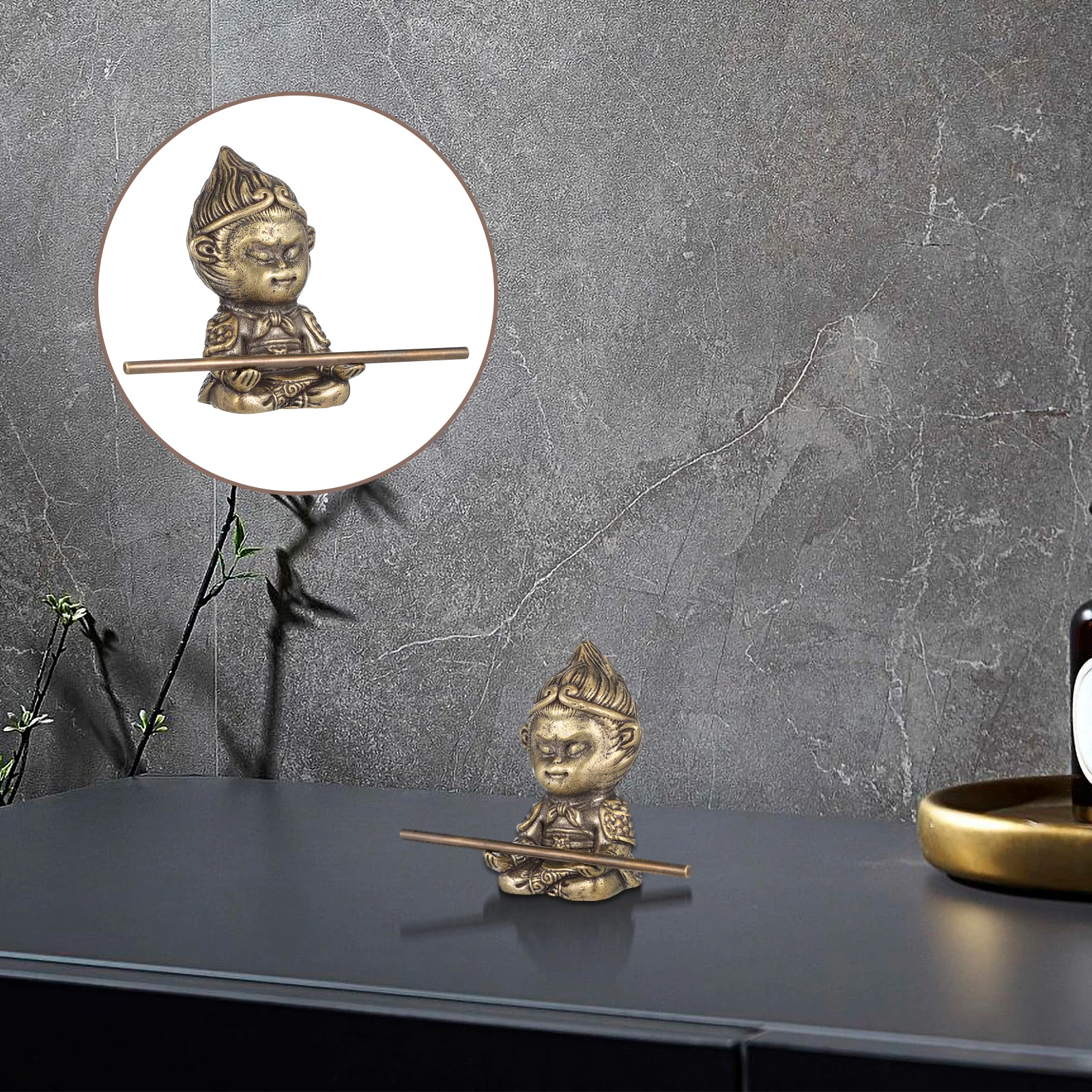 

Brass Monkey Creative Figurines Wukong Staff Desktop Sculpture Tea Monkey King Figure Table Decoration Sun Wukong Figure