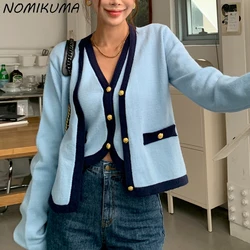 Nomikuma corea Chic autunno Vintage elegante scollo a v monopetto fondo gilet + Hit colore manica lunga Cardigan lavorato a maglia donna