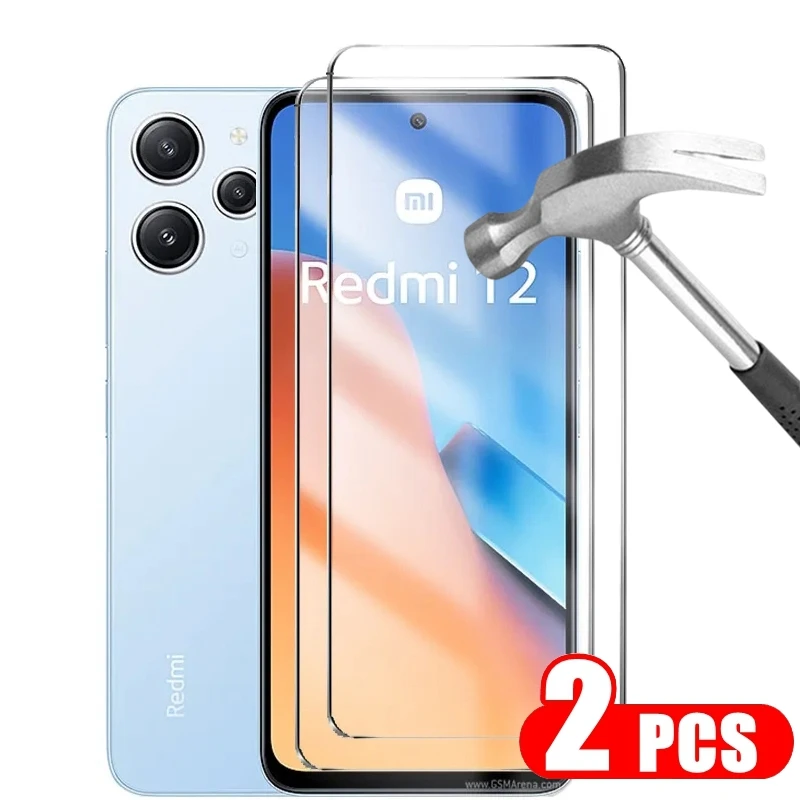 2PCS Tempered Glass for Xiaomi Redmi 12 /  Redmi12 5G Screen Protector 9H HD Full Clear Protective Glass