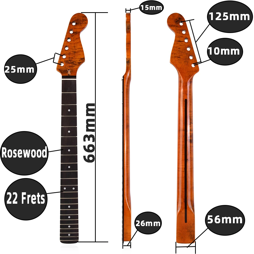 22 Frets Maple Electric Guitar Neck Rosewood Fingerboard Beef Bone Upper Pillow For ST Electric Guitar Gloss Finish Neck