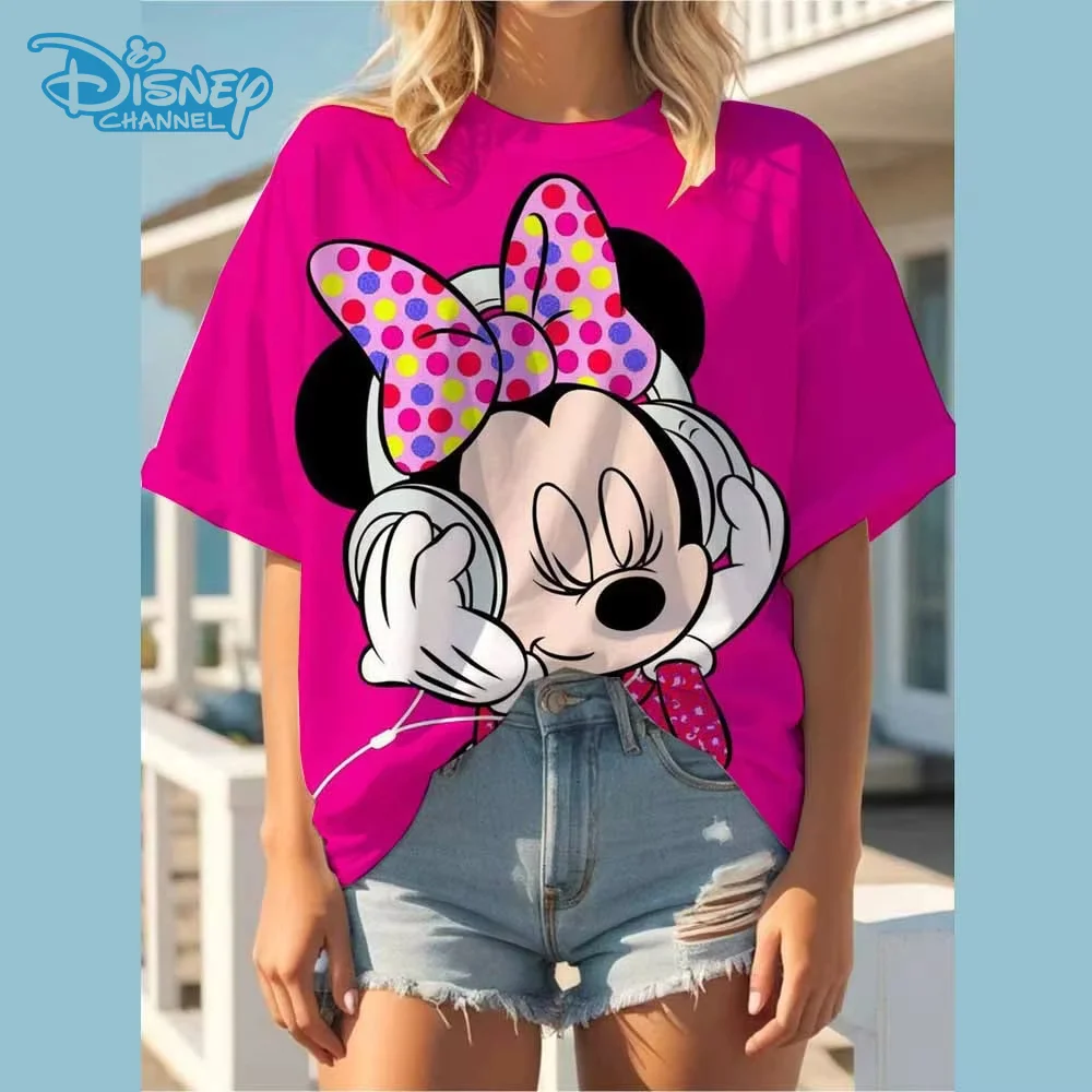 T-shirt estiva Y2k da donna Disney modello double face Street Wear Moda Topolino carino abbigliamento casual Top