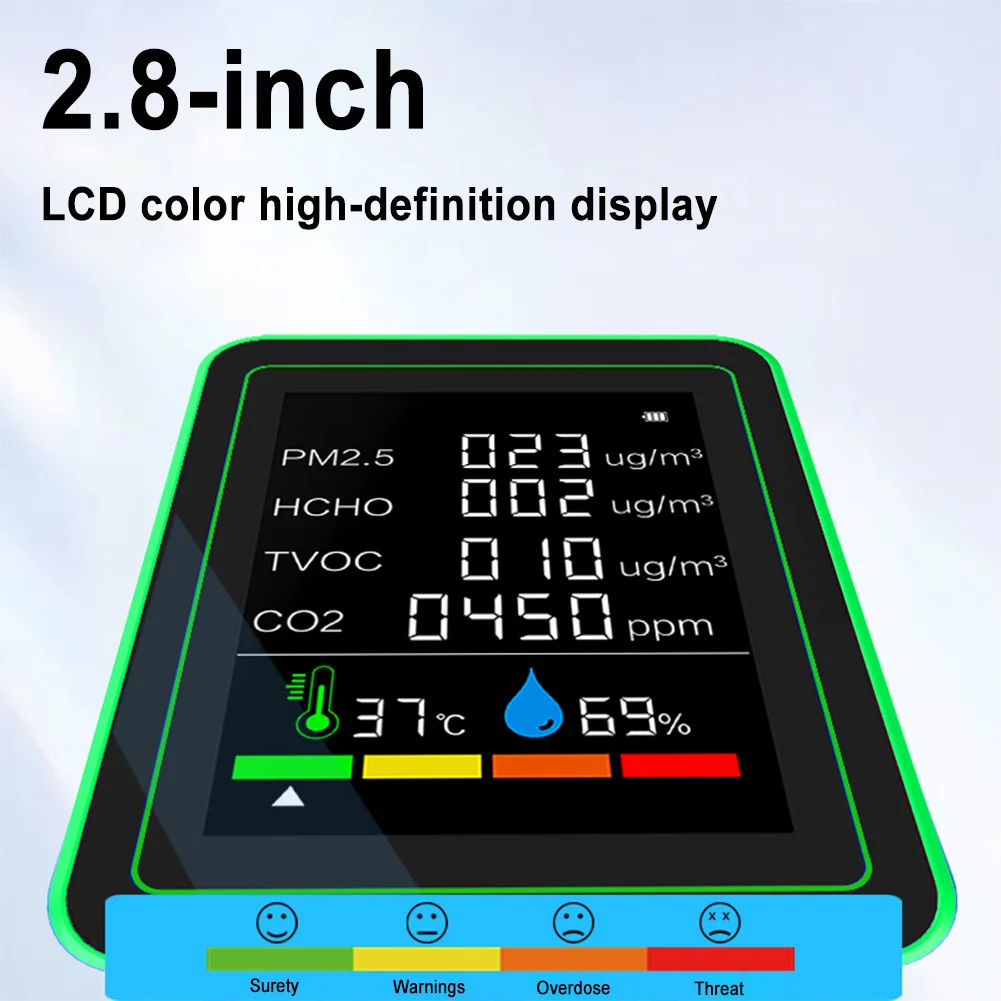 5/6 In1 Digitaler Luftqualitätsmonitor PM2.5 CO CO2 Sensor Meter HCHO TVOC Luftfeuchtigkeit Temperaturdetektor Gasanalysator CO2-Monitor