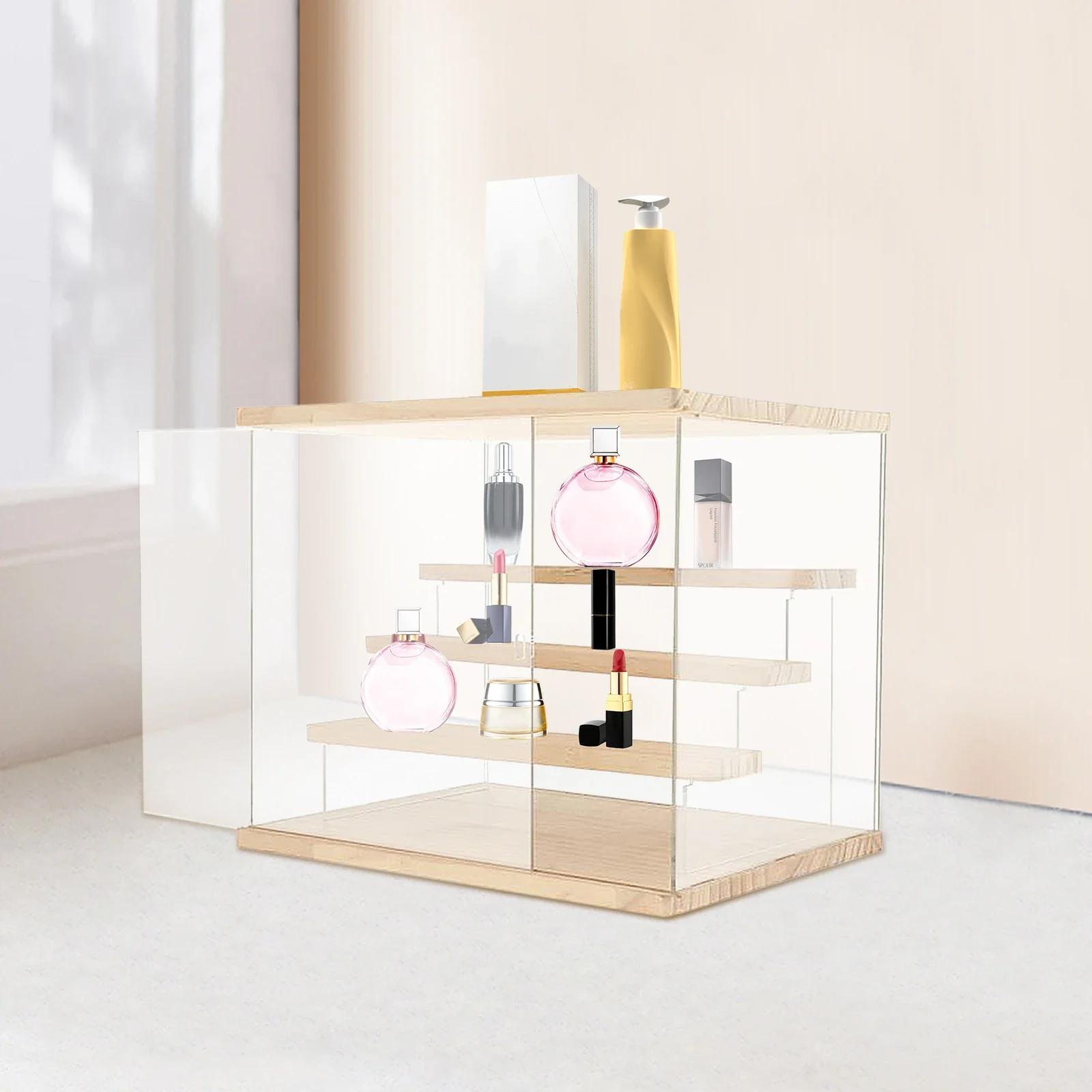 

Acrylic Display Case 4Tier Figure Stand Acrylic Storage Organizer with Wooden Base Figure Stand Clear Collectibles Showcase