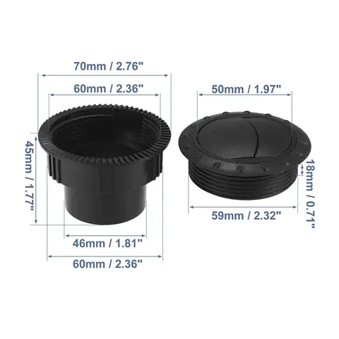 2Pcs 60mm Dashboard Air Conditioning Deflector Outlet Vent Exhaust Grille Side Roof Round Air Ventilation Outlet for Car RV ATV