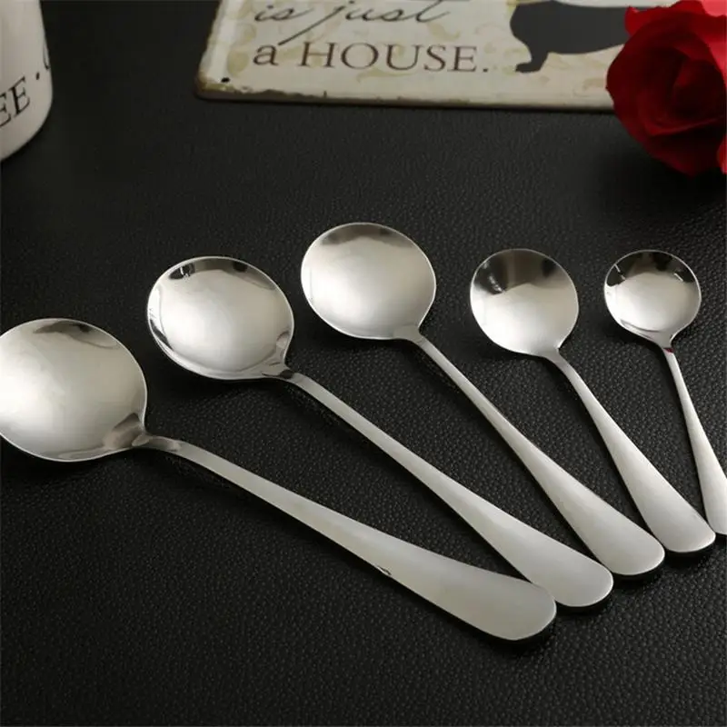 

1pc High Quality Mirror Polish Dessert Coffee Adult Children Round Head Stainless Steel Spoon Kitchen Dinner Tableware