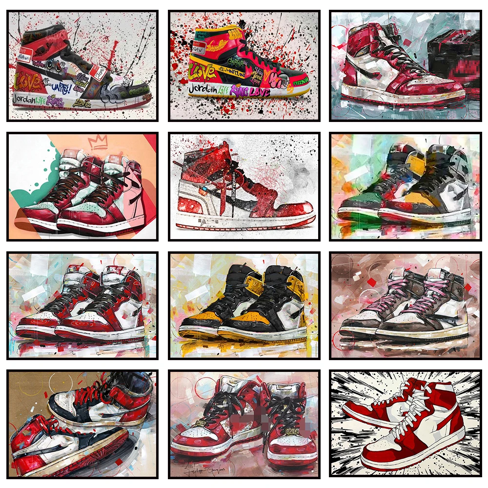 

Classic Fashion Trendy Sneaker Basketball Shoes Street Graffiti Wall Art Posters Home Decor Canvas Painting Mural Picture Prints