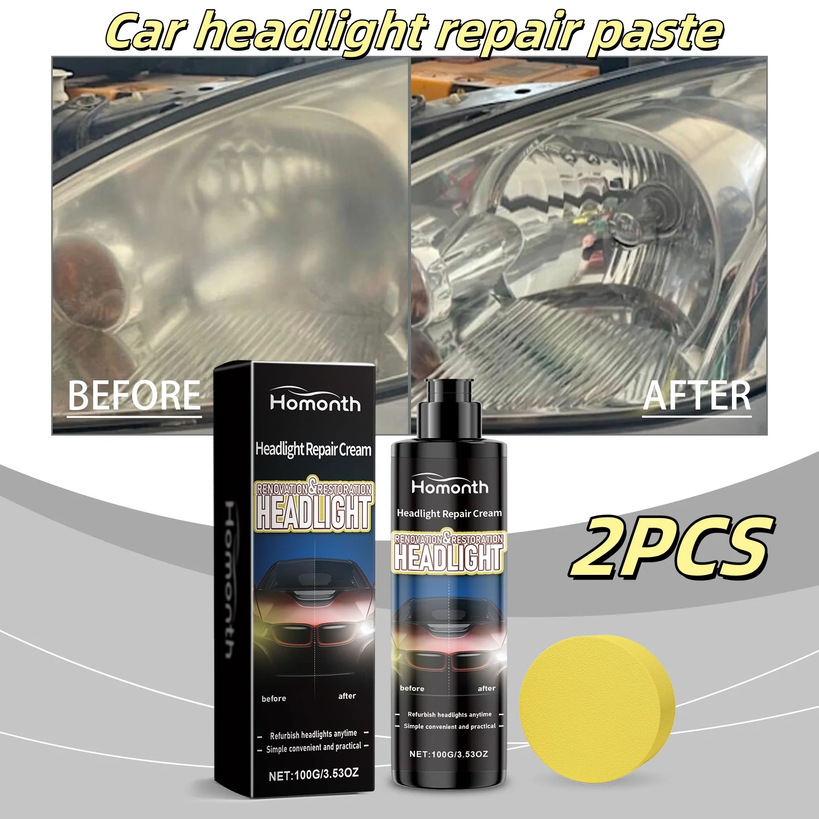 

2PCS Car headlight repair paste fills scratches, repairs wear and tear, takes care of and maintains lighting products