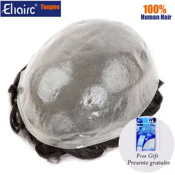 男性用のダブルノットスキンウィッグ,男性用の小さなトーピー,耐久性のあるヘッドギア,100% の人間の髪の毛,100% 焼き,0.08mm