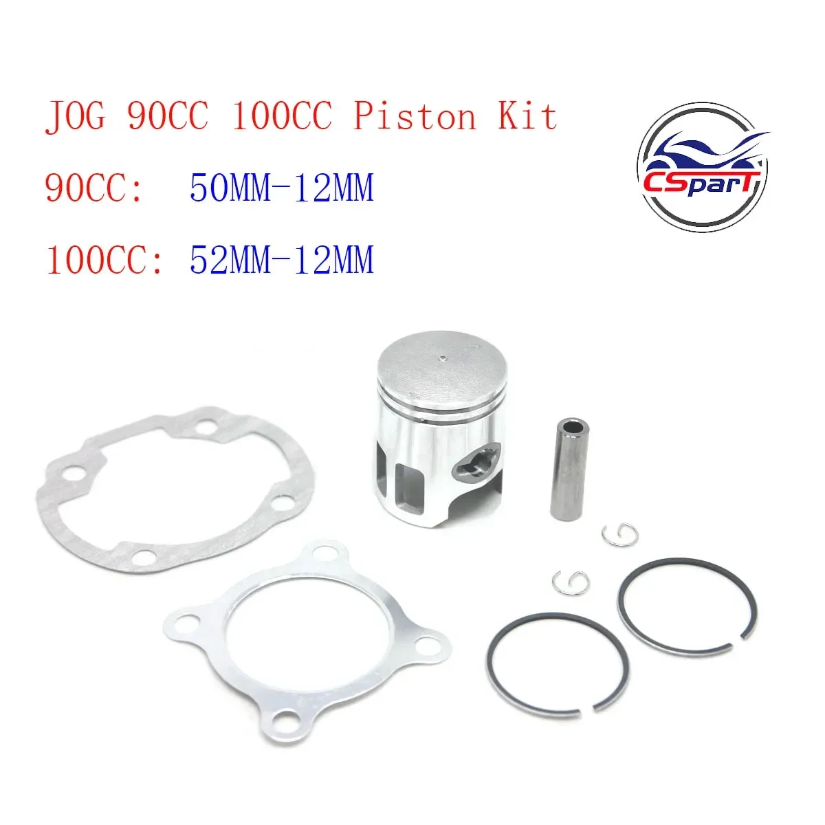 JOG 90 100 50MM 52MM 12MM Zestaw tłoków 90CC 100CC Minarelli Jog 1P50QMF 1P52QMG Jmstar Wangye Sunny Keeway Roketa Scooter Buggy
