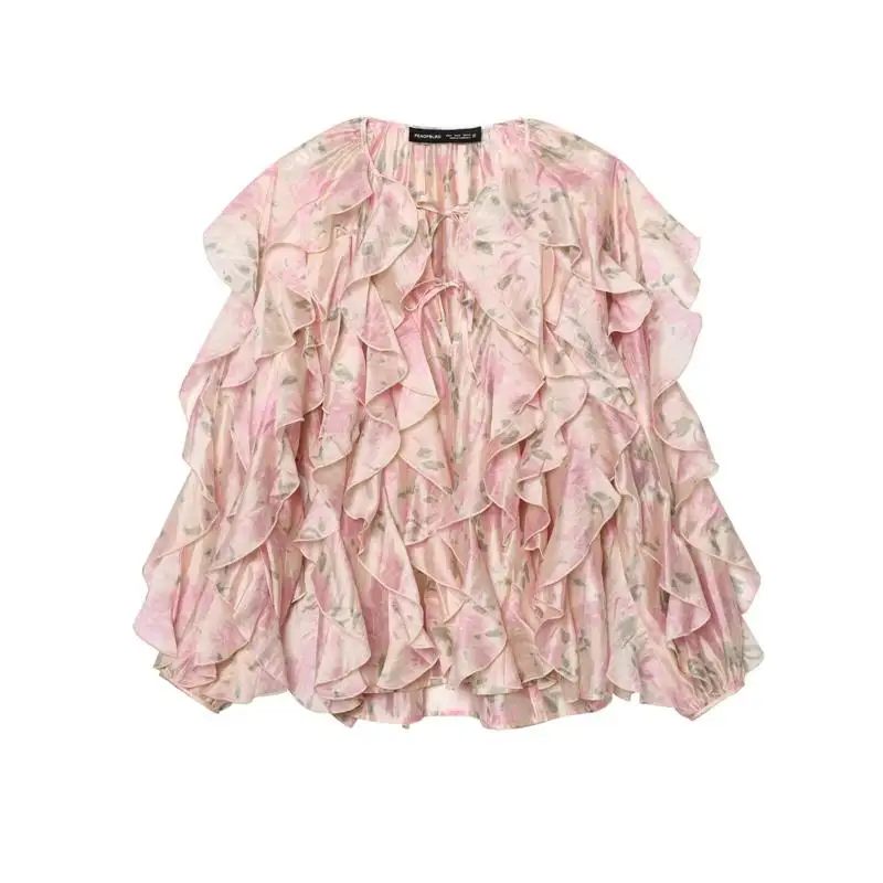 

Women's Long Sve Chiffon irt with Bow Tie Floral European Sle Thin Fabric Resistant to Deformation M5663