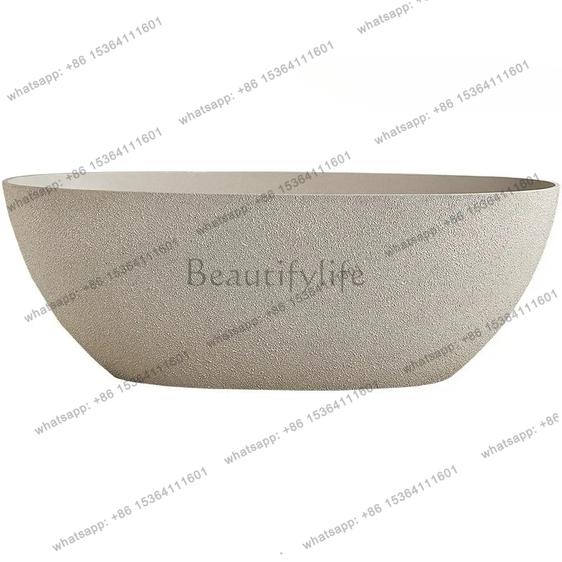 Wabi Sabi Cream Bathtub - Freestanding Artificial Stone Soaking Tub For Luxury Hotel & Minimalist Villa Bathroom