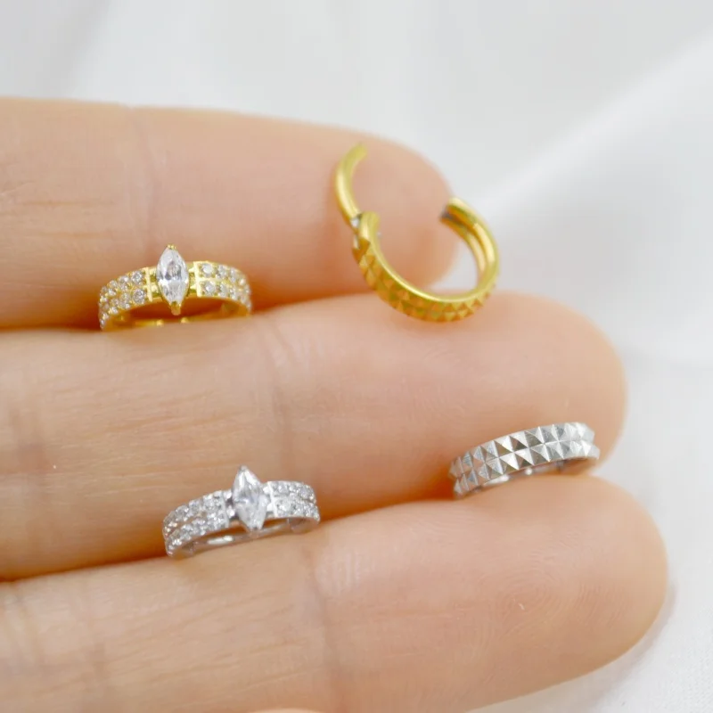 

10pcs Body Jewelry Piercing -316L Surgical Steel 2 Row Pave Ear Helix Daith Cartilage Tragus Earring Nose Clicker Septum Ring