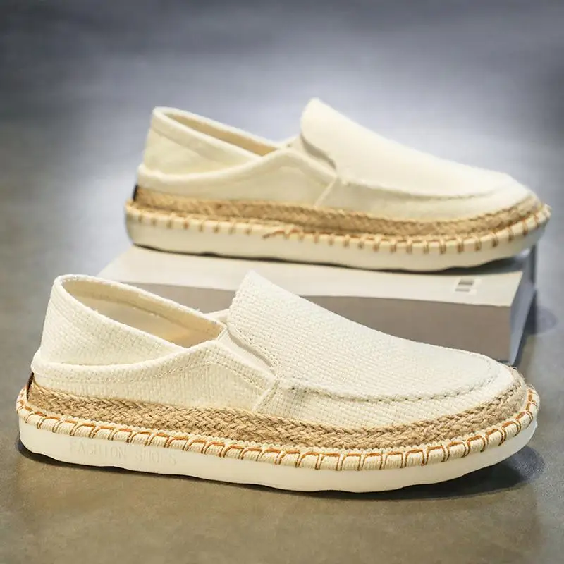 Hot Sale Summer Linen Men's Shoes Comfortable Flat Casual Shoe Mens Loafers Slip-On Fisherman Shoes Men mocasines hombre