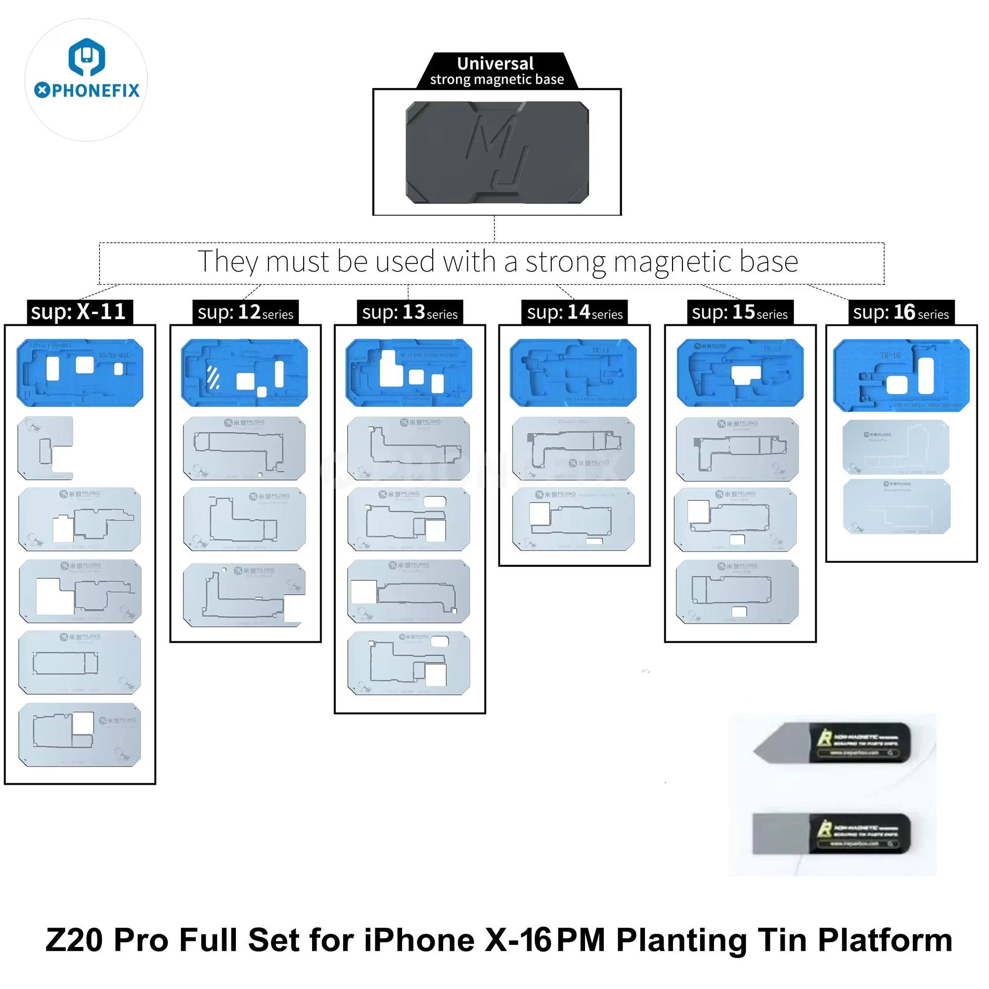 MiJing Z20 Pro Magnetic Middle Layer Tin Planting Platform For iPhone X-16PM BGA Tin Reballing Stencil Positioning Repair Tool