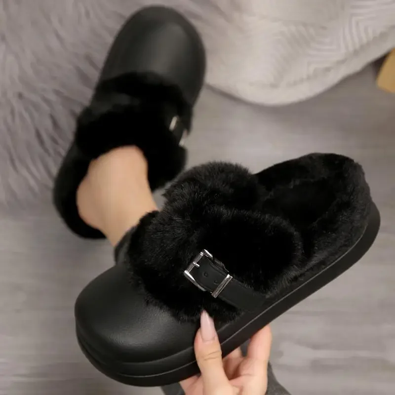 Wasserdichte EVA-Clogs mit dicker Sohle und Fellbesatz für Damen, Winter 2026, mit Metallschnalle, flauschige Outdoor-Hausschuhe, warme Plüsch-Pantoffeln für Frauen – Detail 18