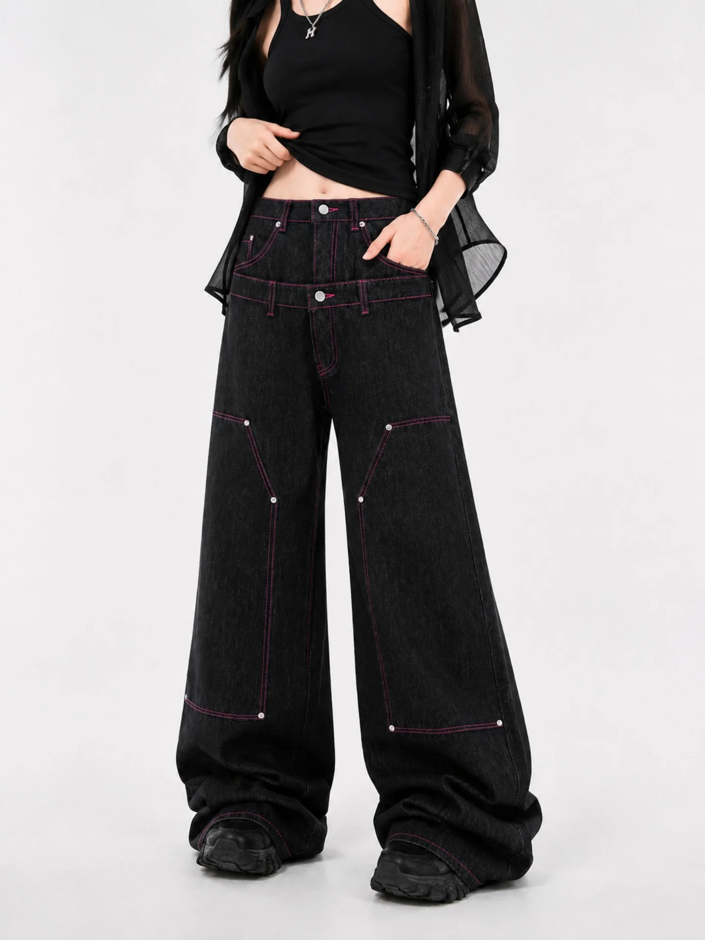 

American Retro Knife Wide Leg Jeans Loose Fit Slimming High Street Color Block Design Men Women Casual Straight Tube Jeans