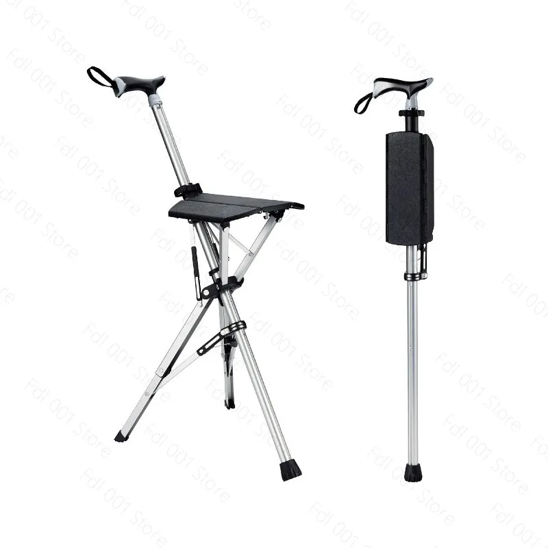 Foldable Cane Chair Portable Walking Stick Stool for Elderly Hiking Travel Outdoor Use