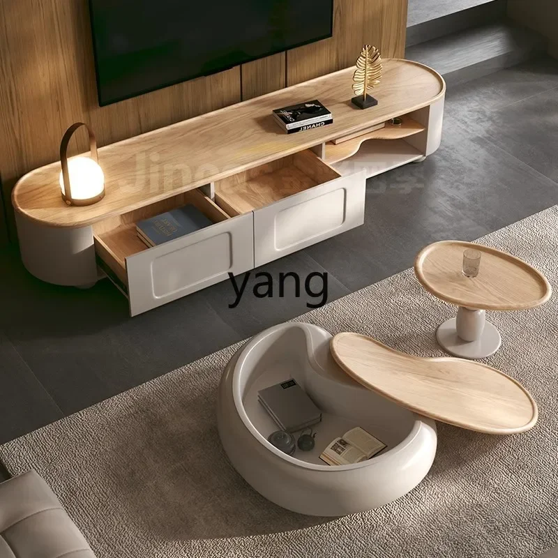 Yjq Mango Solid Wood Tea Table Living Room Home Small Apartment Modern Simple Sense Cream Style