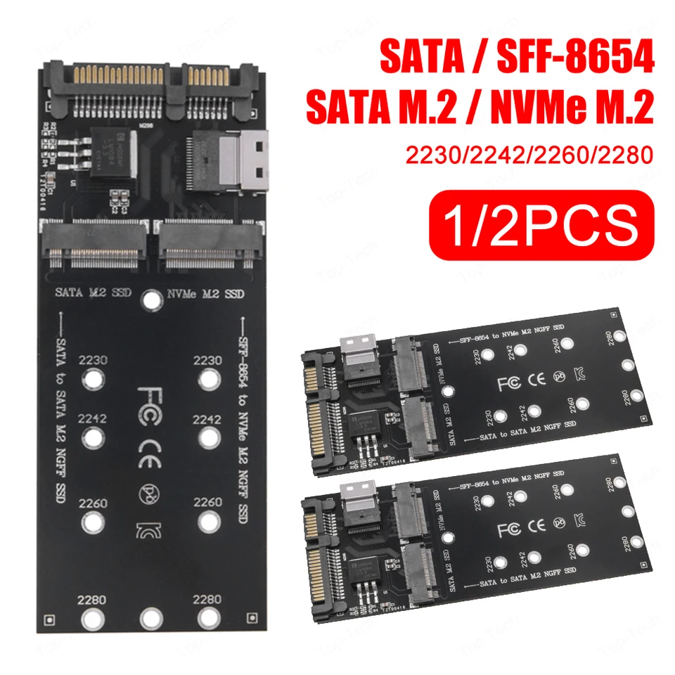 M.2 SSD (NVMe,SATA) 6個セット M.2 To SATA Adapter SFF-8654 To M2 NVME SSD 22Pin SATA To M2