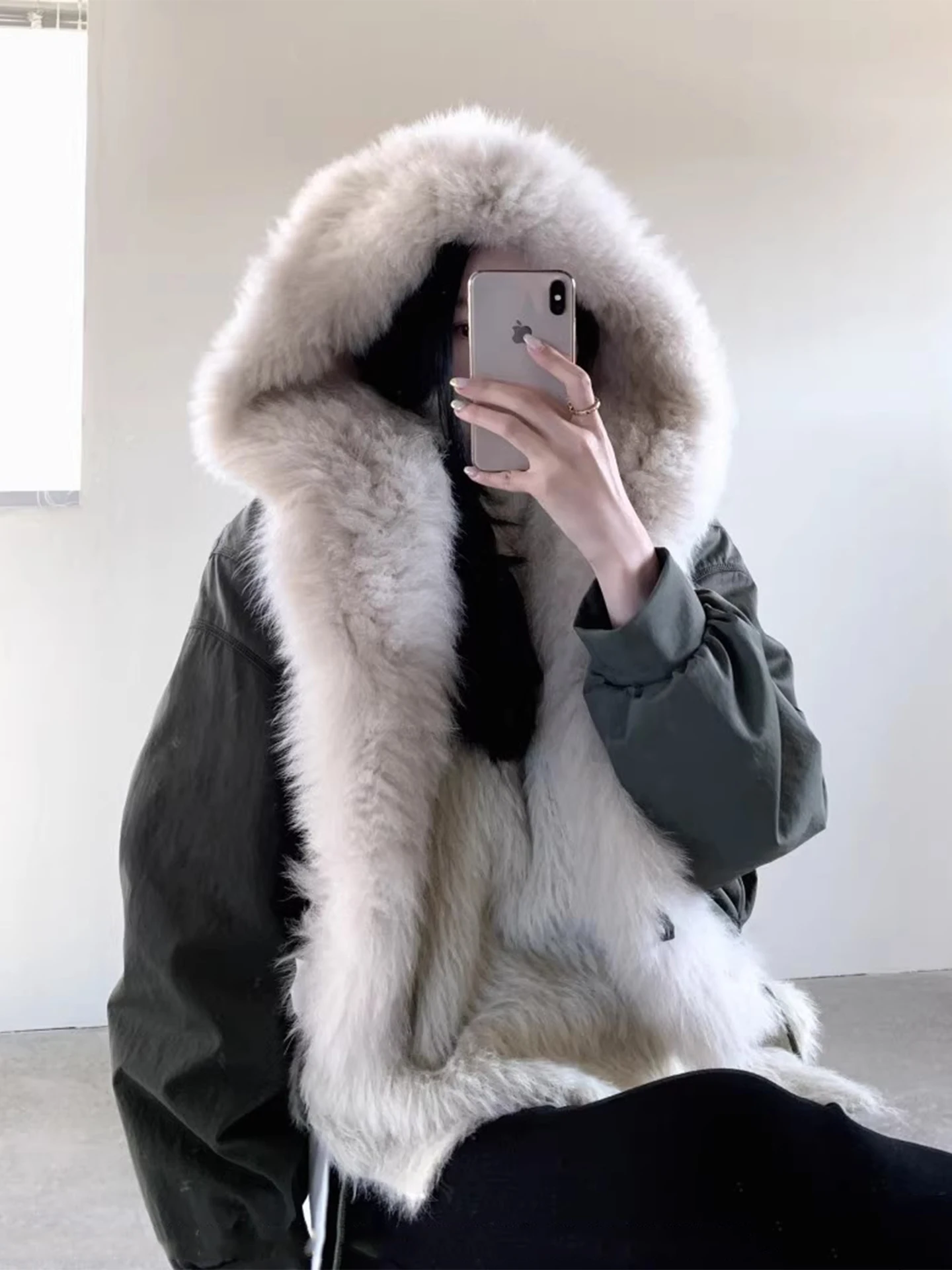   -Mimic Collo in pelliccia Parka Cappotto Calore da donna Isolato in cotone ort Jaet Coreano Sle Loose Fit Lungo Sve