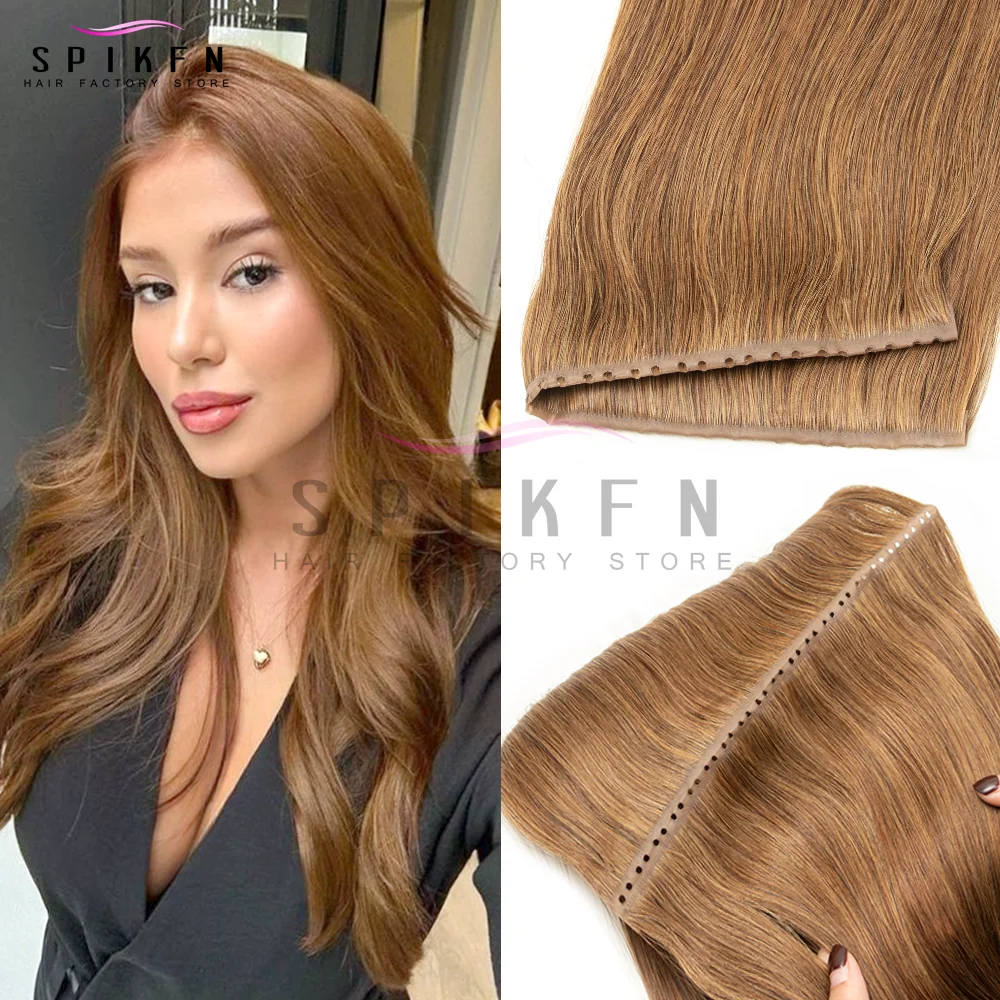 SPIKFN ダークカラー インビジブル ダブルインジェクト XO ホール ウェフト 人毛エクステ ツインタブ ウェフトヘア ナチュラルストレート プルスルー